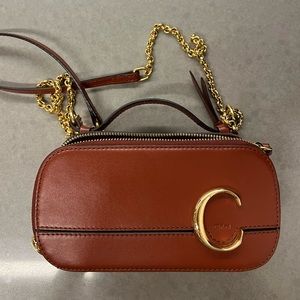 Chloe brown leather mini c vanity crossbody bag